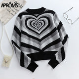 Aproms Elegant Multi Heart Print Loose Pullovers and Sweaters Women 2023 Winter Warm Knitted Oversized Jumper Female Fashion Top