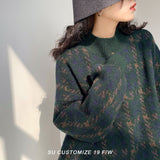 O-neck Long Sleeve Patchwork Women's Knitted Sweater Pullover Lantern Sleeve Casual Winter Clothes Women Sweater Oversize Jumper