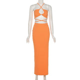 Bandage Wrap Crop Top And Skirt Set Woman Two Piece Summer Outfits High Waist Slit Long Skirt Mathing Sets Sexy Club Outfits