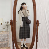 Billlnai Plaid Women Skirts new MI-long New Skirt Female Vintage Jupe Femme Faldas Mujer High Waist School Girls mid carf mujer