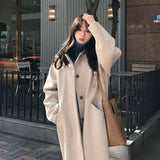 Billlnai Woolen Coat For Women Long 2023 Autumn Winter Korean Style Chic Loose Academy Over-The-Knee Black Classic Woolen Jacket Ins Tide