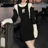 Billlnai 2023 Outwear Sweater Dress Women Kawaii Clothing One Piece Dress Korean Fashion Casual Vintage Knitted Y2k Mini Dress Winter