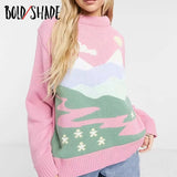 Bold Shade Skater Girl Style Y2K Sweaters Pastel Aesthetic Knitting Graphic Printing  Loose Pullover Sweater Indie Women Clothes