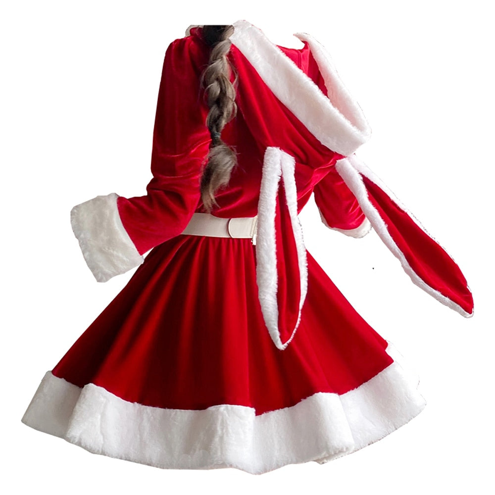 Billlnai 2023 Women Christmas Xmas Lady Santa Claus Cosplay Costume Sexy Lingerie Winter Long Sleeve Red Dress Maid Bunny Girl Uniform