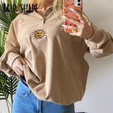 Bold Shade Vintage 90s Fashion Indie Aesthetic Sweatshirts Embroidery Turn-down Collar Women Long Sleeve Hoodies Autumn Winter