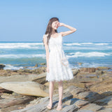 Billlnai 2023 Graduation party  2023 Summer New Women's Casual Harajuku Elegant Aesthetic Halter Holiday Beach  Small White Fairy  Seaside Suspender Dress