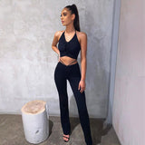 Black Friday Big Sales Vamos Todos 22S Hot Solid Crop Tank Shirring Neck Sling Two Pieces Sets Women Pants Outfit Sexy Tracksuits Casual Girls Leggings