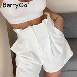 BerryGo Ruffled zipper solid  loose women shorts High waist streetwear white short 2023 Casual  summer bottom  femme street 2023