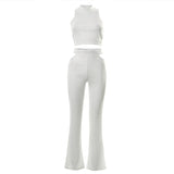 Knitted Backless Women's Two Pieces Set Sleeveless Crop Top Hollow Cut Out Long Pants Female Sets 2023 Sexy Summer Lady Suit