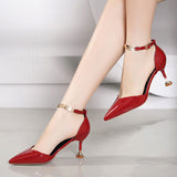 Billlnai  2023 Graduation party  Zapatos De Mujer Women Fashion Sweet Pointed Toe Buckles Strap Stiletto Heels Lady Cool Red Party Heel Shoes  White Heels
