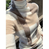 New Cashmere Sweater Women's High-Neck Color Matching 100% Pure Wool Pullover Fashion Plus Size Warm Knitted Bottoming Shir