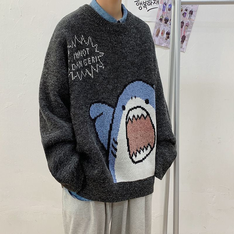 Women Sweater Oversized Pullovers Autumn Winter Harajuku Shark Print Knitting korean Fashion Y2K Jumpers Loose Pullover Clothes