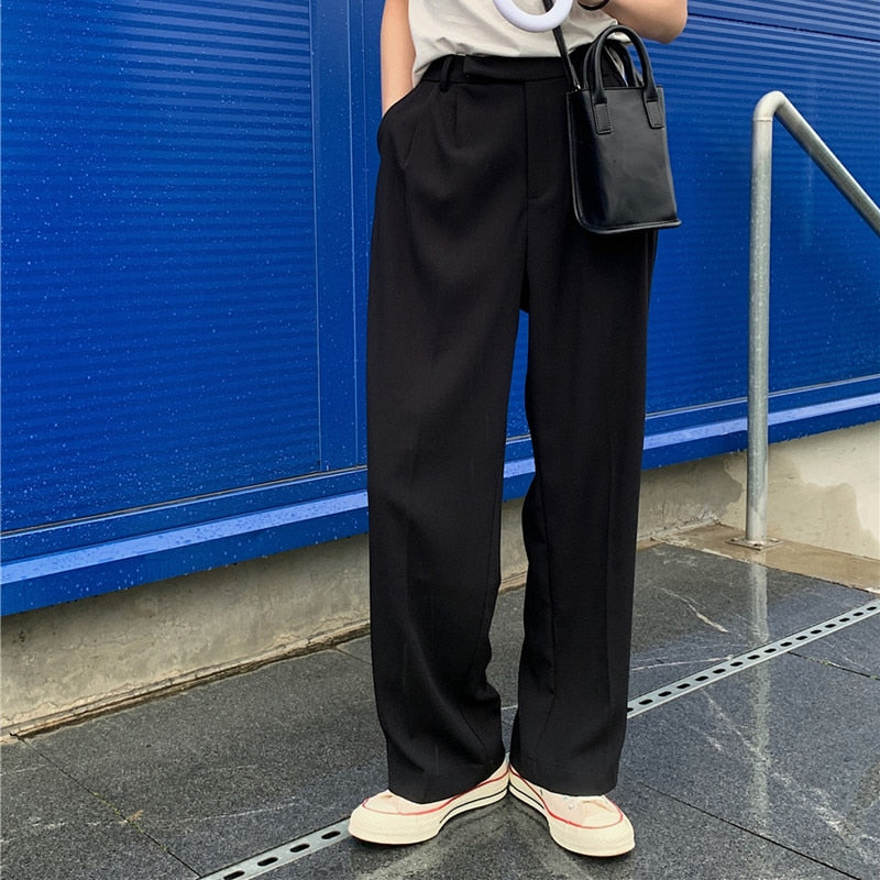 Korean Fashion Summer Suit Pants Straight Trousers Women Vintage Solid Color Loose Casual Wide Leg Long Pant 2023 New Fashion