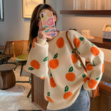 Billlnai  2023  Orange Sweater Cute Pullover  Fall Trend Sweety Women Sweater Fruit Orange Pattern Winter Sweater Women Kawaii Loose