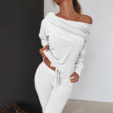 Off the Shoulder Velvet Women's Pajamas Jogging Sports Home Clothes Female 2023 Autumn Winter Comfortable Sleepwear For Girls