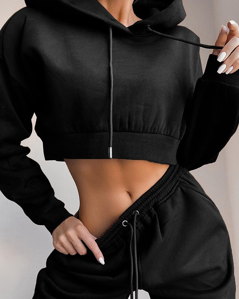 2023 Winter Fashion Outfits for Women Tracksuit Hoodies Sweatshirt and Sweatpants Casual Sports 2 Piece Set