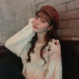 Japanese style mori girl white flower cardigan Sweater Coat Women Autumn Retro Loose Knitted Cardigan Fashion