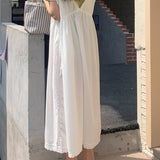 Harajuku Summer Oversize Style 2 Two Piece Set Women Short Sleeve Top + Sleeveless Lace trim Long White Dress Kawaii Cute Suits