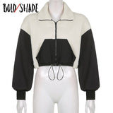 Bold Shade Colorblocking Zipper Loose Outwear Y2K Grunge 90s Style Streetwear Cropped Coats Indie Fluffy Women Casual Coat  2023