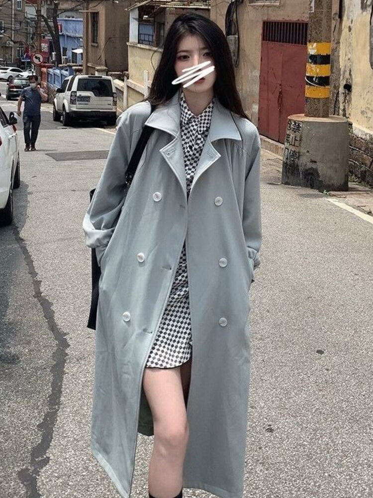 Billlnai 2023 Spring Autumn Trench Coat All-Match Large Size Windbreaker Loose Mid-Length Over-The-Knee Long Jacket Women New Outer Wear