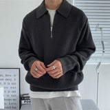 Billlnai - 3-Color Lapel Sweater Men Warm Fashion Casual Knit Pullover Men Korean Loose Zipper Long Sleeve Sweater Mens Jumper Clothes