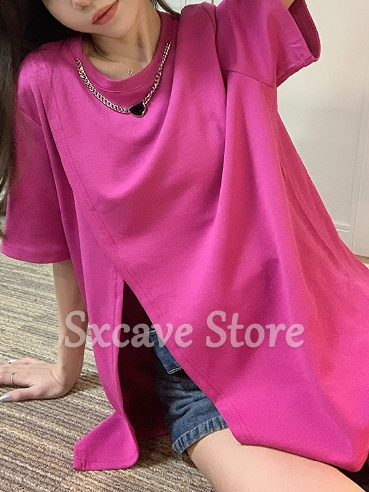 Billlnai Irregular Fashion Short Sleeve Tees Women 2023 Summer Clothing Pure Color Design Elegant Bloused Office Lady Casual Loose Tshirt