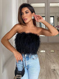 Billlnai 2023 Graduation party  Women's Corset Fur Crop Top Y2K Fashion Strapless Summer New Sexy Streetwear Sleeveless Backless Off Shoulder Tanks and Camis