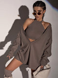 Billlnai Sexy Off Shoulder Crop Vest + V-Neck Long-Sleeved Loose Sweatshirt Women 2 Piece Sets Women 2023 Casual High Street Pullovers
