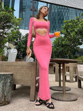 Billlnai Sexy Hollow Out Long Sleeve Party Club Black Maxi Dress For Women 2023 Summer Autumn Elegant Bodycon Dresses Y2K Pink Vestidos