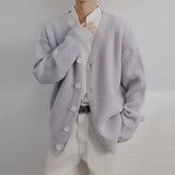 Billlnai -  Luxury Fleece Solid Knit Sweaters Coats Casual Streetwear Men Fashion Long Sleeve Button Jumper Tops Warm V-Neck Loose Cardigan