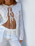 Billlnai Y2K Sexy Long-Sleeved Lace Up White Crop Tops Women 2023 Summer Autumn Casual Cropped Cardigan High Street Clubwear