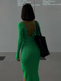 Christmas gifts Sexy Backless Bandage Long Sleeve Blue Split Mini Dress For Women 2023 Fall Fashion High Street Green Knitted Bodycon Dresses