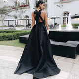 Black Friday Big Sales New Style Arrival Fashion Sexy V-Neck Halter Elegant Tailing Gown Sleeveless Ladies Temperament Solid Color Sweet Evening Dress