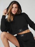 Cyber Monday Big Sales Fashion Long Sleeve Black Cropped Hoodies + Shorts 2 Piece Sets Women 2023 Autumn Casual High Street White Tracksuit Outifits