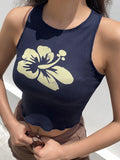Billlnai  Floral Y2k Tops Aesthetic Corset Top Vintage Seeveless O Neck Crop Top Women Contrast Harajuku Cute Tee Summer Sweats