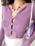 Billlnai Short Cardigan Vintage V-Neck Long Sleeve Single Breasted Knit Cardigan Long Sleeve Cotton Sweaters Thin Coat Knitwear For Women