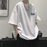 Billlnai - New Waffle Short Sleeve T-shirt Loose Korean Style Oversized Solid Color Casual T Shirt Crew Neck Trend Streetwear Tees