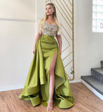 Graduation Party Dress Gift Billlnai 2023  Charming Elegant Long Evening Dresses Strapless High Split Crystals Appliques Women Prom Party Pageant Gowns Plus Size Custom