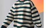 Billlnai - Billlnai Winter Men's Stripe Printing Coats Round Neck Wool Sweater Retro Loose Pullover Fashion Trend Thickened Knitting M-2XL