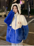 Billlnai Klein Blue Bigh Faux Fur Coat For Women 2023 New Korean Trend Autumn Winter Fashion Loose Color Matching Thick Padded Jacket