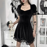 Helloween Big Sale Billlnai  Velvet Romantic Gothic Vintage Black Mini Dresses Women Lace Aline High Waist Emo Alt Clothes Pleated Partywear Dress