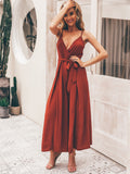 Billlnai  Graduation Party Sexy floral print jumpsuits women V-neck split spaghetti strap lace up long overalls Summer beach loose female jumpsuit