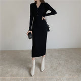 Christmas gifts Tight-Fitting Knitted Dress Female Evening Party Tunic V-Neck Pullover Long Vintage Autumn Winter 2023 Trend Elegant Dresses