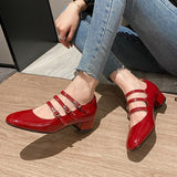Billlnai  Women Pumps 3.5cm Mary Jane Shoes French Style  Three Straps  Elegant Buckle Spring Atumn Pumps Patent Leather Lady Shoes