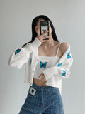 Billlnai 2023 Butterfly Sweaters Embroidery Knitted Cardigan Two Piece Set Women's Long Sleeve Y2k Clothes Sweater Short Suspender Vest