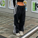 Billlnai  Side Stripe Casual Womens Joggers Sweatpants Elastic Low Waist Hippie Baggy Trousers Street Style Straight Pants Y2K