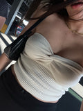 Billlnai  Knit Tube Tops Women White Strapless Corset Tops Summer Basic Backless Off Shoulder Crop Top Bustier Casual Streetwear