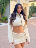 Black Friday Big Sales White 2 Piece Sets Womens Outfits Casual Streetwear Zipper Faux Collar Top Jackect Sexy Mini Skirt Y2k Clothes Conjunto Femenino