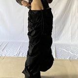 Billlnai High Waist Y2K Ruched Tie Up Skirts Summer Party Clubwear 2023 Stylish Loose Causal Solid Long Maxi Skirts Bottoms