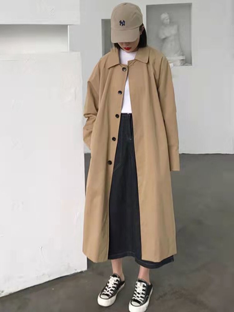 Billlnai Original Windbreaker Women's Mid-Length 2023 New Loose Japanese Coat Small Autumn High Street Elegant Girl M Beige Trenvh Coat